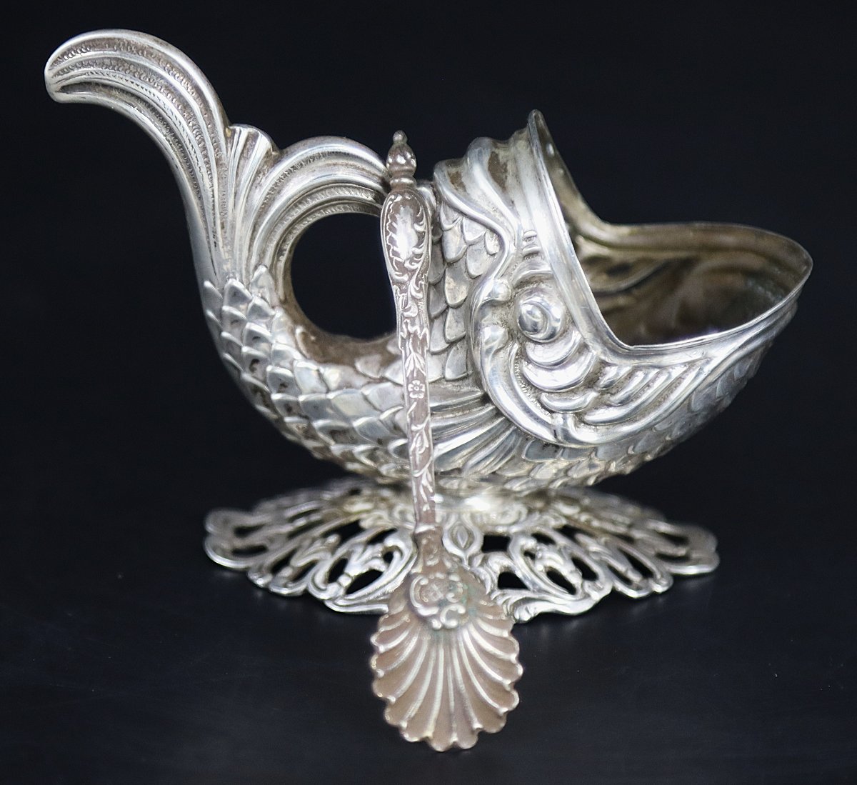 Hurez Jules (1904/1919), Paire de salerons en argent "Poissons".-photo-6