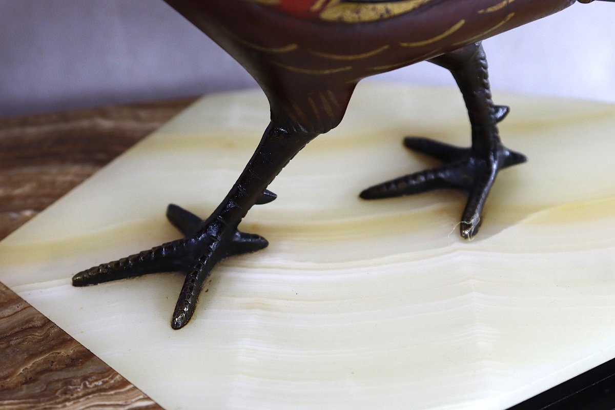 Bronze Sculpture "group Of Gilded And Enameled Pheasants", Art Deco, 1930-photo-5