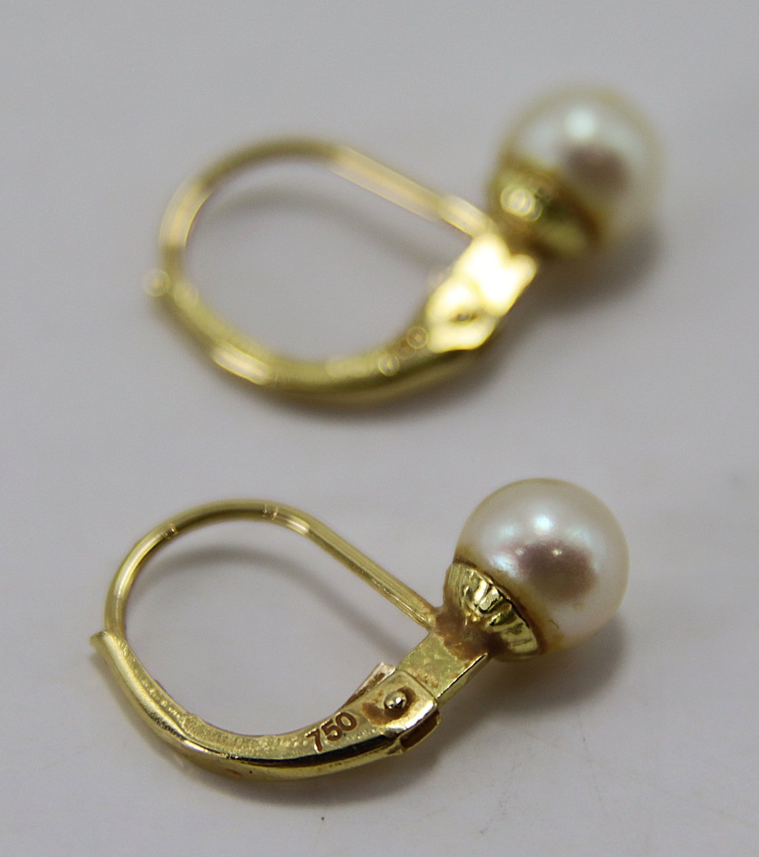 Pair Of 18k Gold And Cultured Pearl Earrings, 20th Century-photo-3