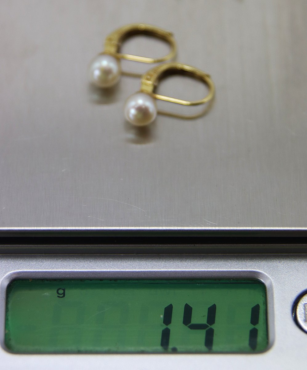 Pair Of 18k Gold And Cultured Pearl Earrings, 20th Century-photo-3