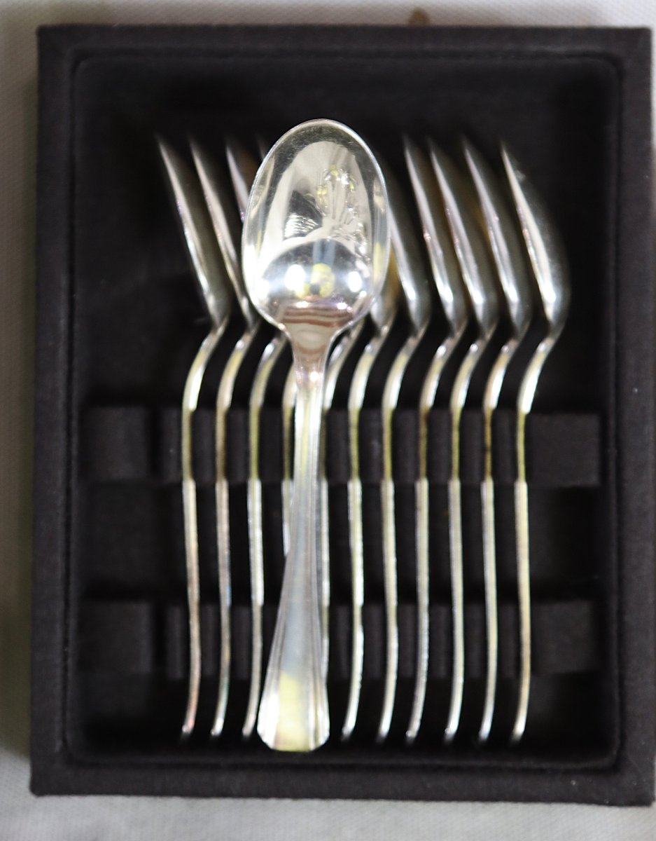 Luc Lanel For Christofle, Art Deco Silver-plated Flatware Set, 132 Pieces, 1930-photo-4