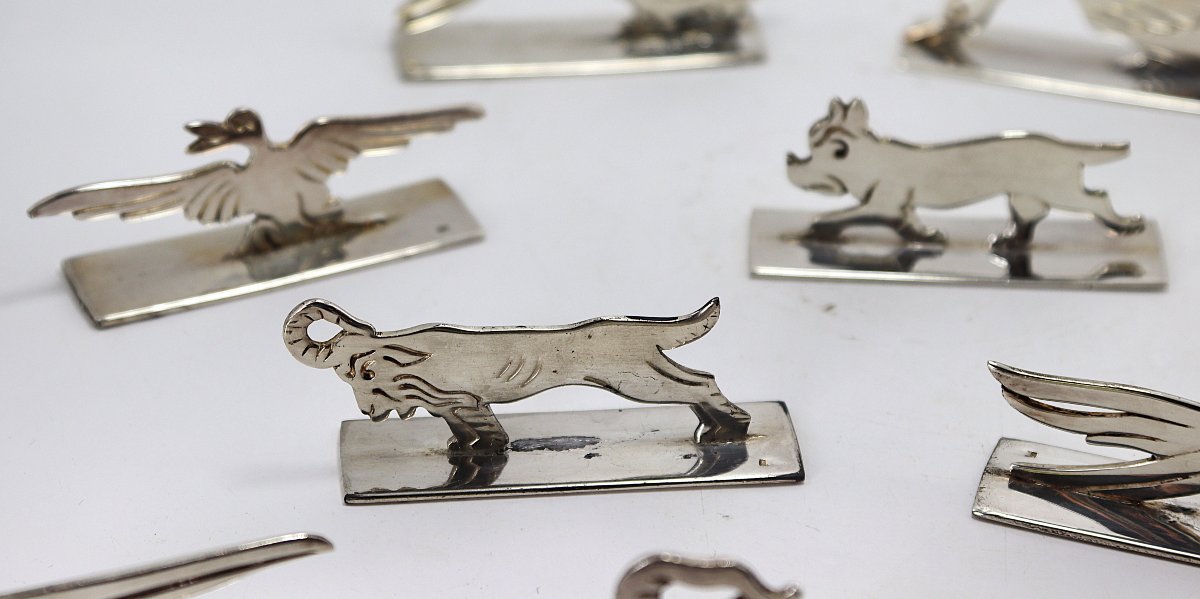 Benjamin Rabier, suite de 10 porte-couteaux zoomorphes en métal argenté, XXe-photo-4