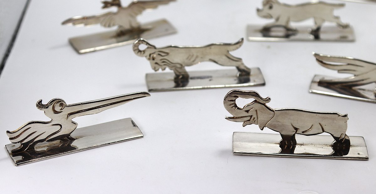 Benjamin Rabier, suite de 10 porte-couteaux zoomorphes en métal argenté, XXe-photo-5
