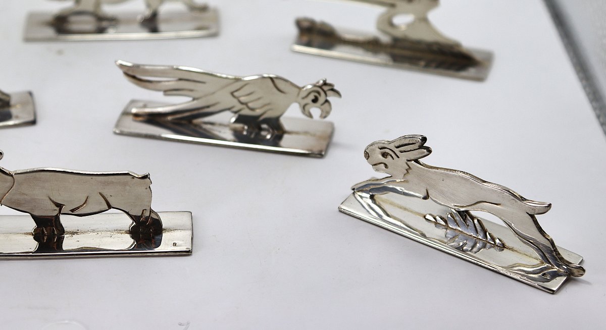 Benjamin Rabier, suite de 10 porte-couteaux zoomorphes en métal argenté, XXe-photo-6