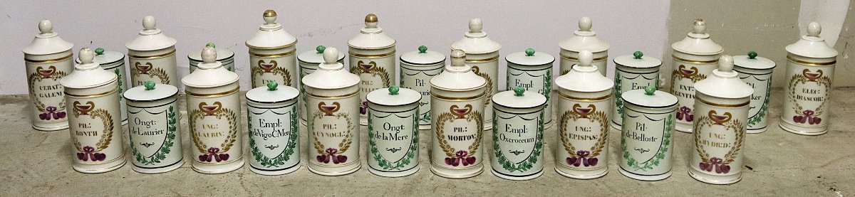 Gosse Manufactory In Paris, Set Of 55 Porcelain Apothecary Jars, Signed, 19th Century-photo-2