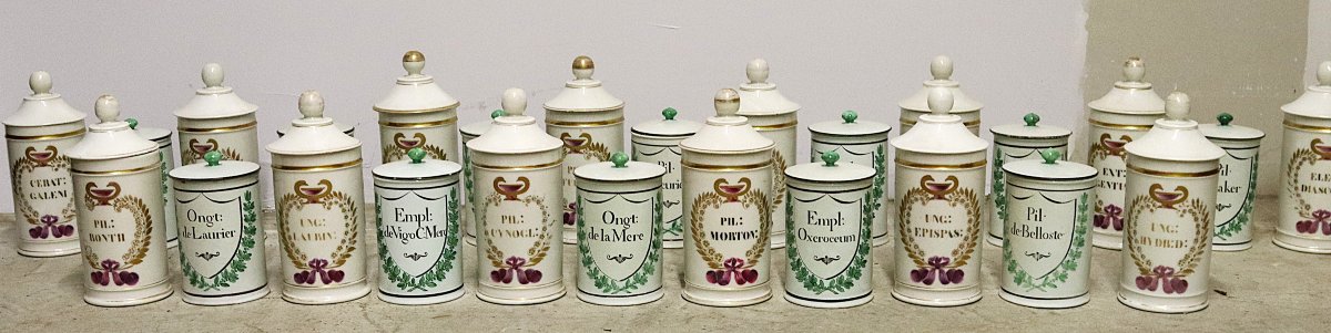 Gosse Manufactory In Paris, Set Of 55 Porcelain Apothecary Jars, Signed, 19th Century-photo-3