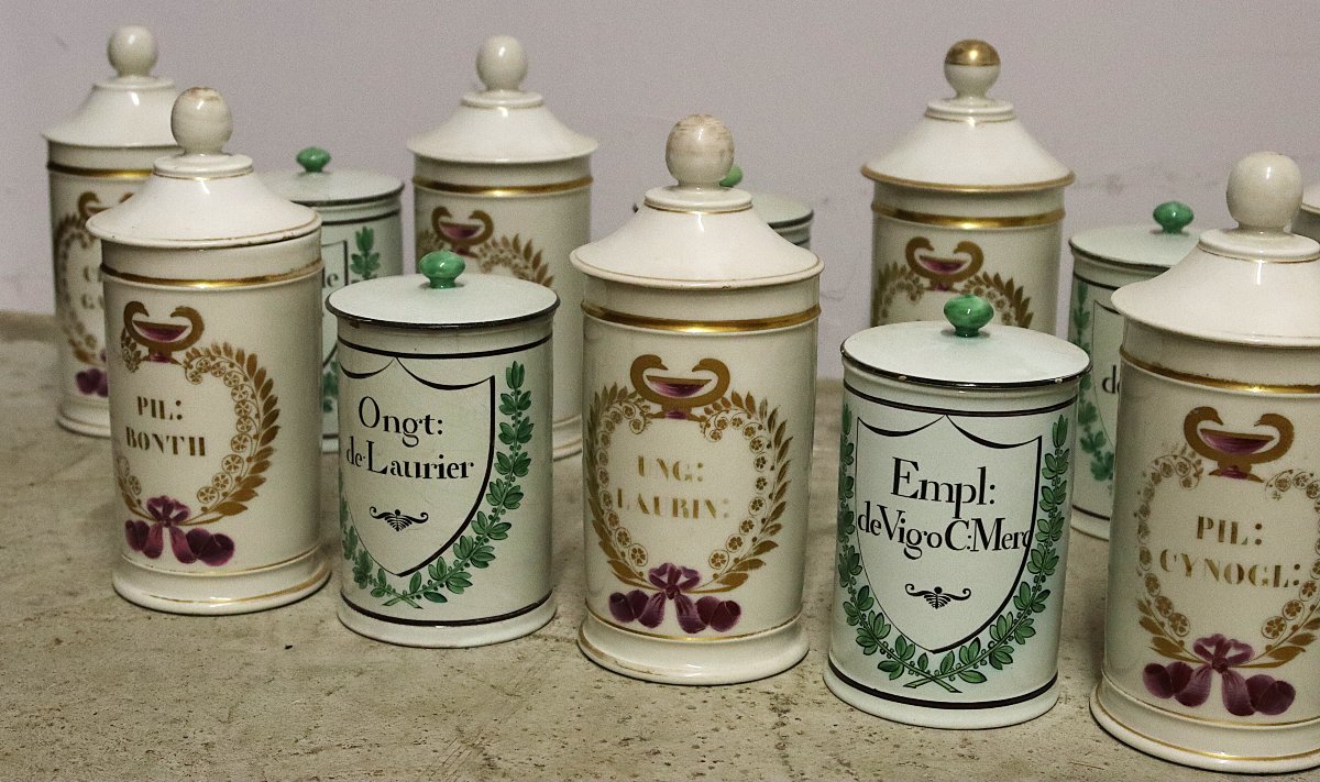 Gosse Manufactory In Paris, Set Of 55 Porcelain Apothecary Jars, Signed, 19th Century-photo-1