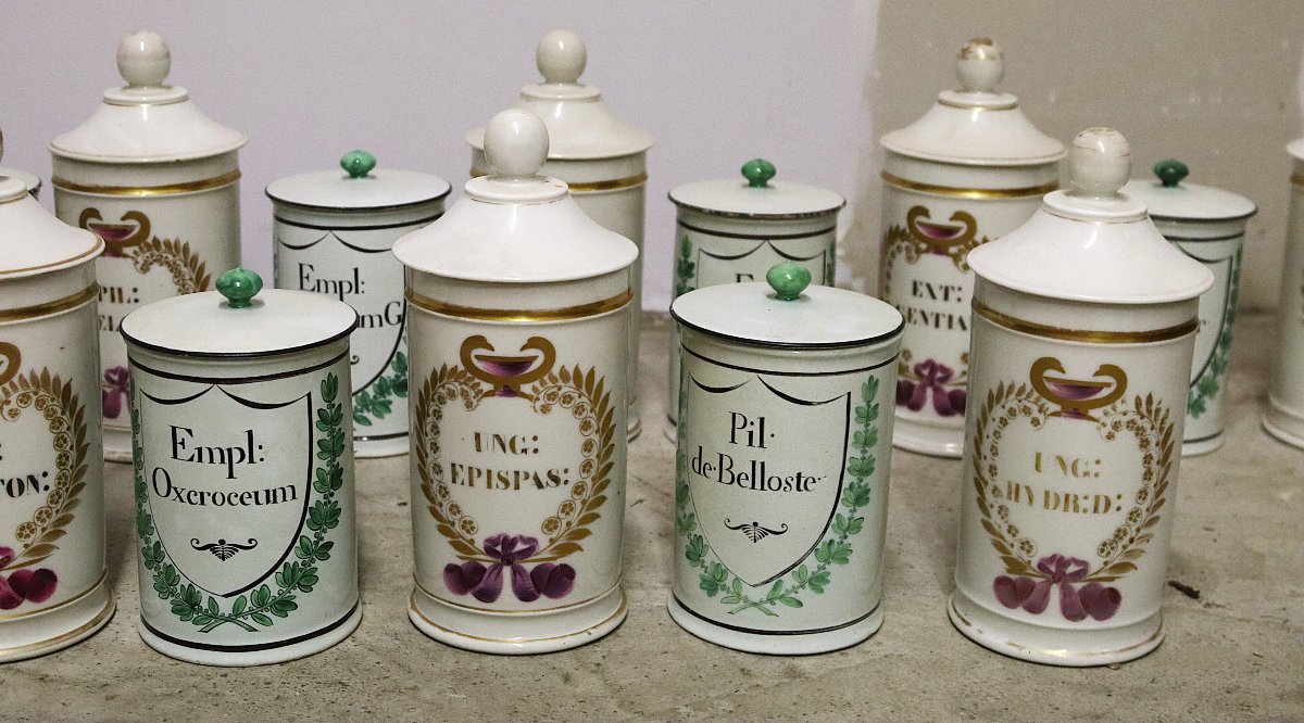 Gosse Manufactory In Paris, Set Of 55 Porcelain Apothecary Jars, Signed, 19th Century-photo-2