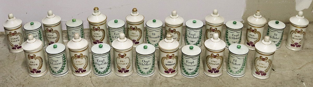 Gosse Manufactory In Paris, Set Of 55 Porcelain Apothecary Jars, Signed, 19th Century