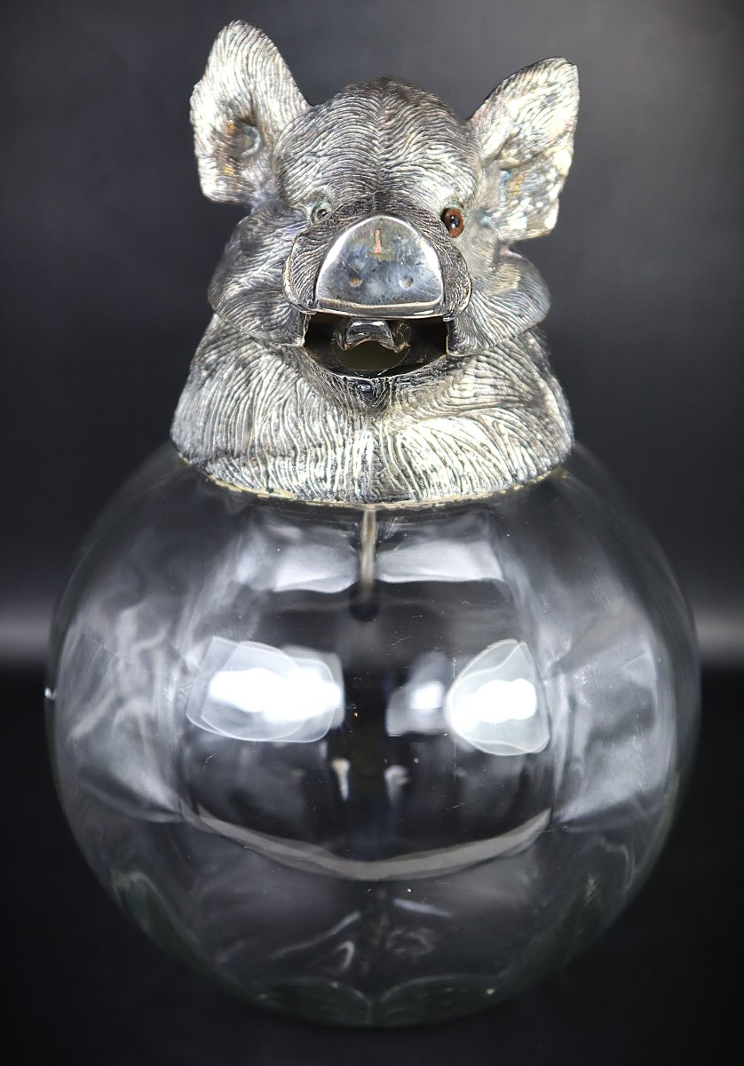 Pichet Valenti à tête de sanglier en métal argenté, 1960/1970-photo-2