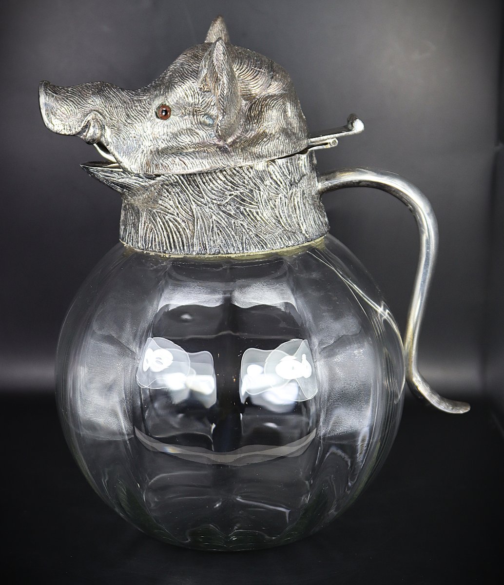 Pichet Valenti à tête de sanglier en métal argenté, 1960/1970-photo-4