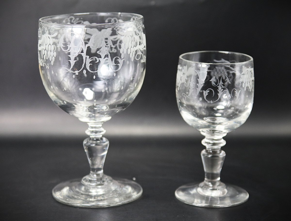 Service de verre en cristal, 22 pièces,  monogrammé DR, XXe-photo-4