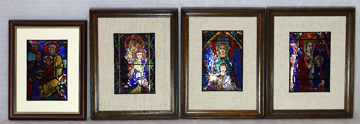 Marguerite SORNIN (1883-1974), Ensemble de 4 plaques émaux sur cuivre "religieux", XXe