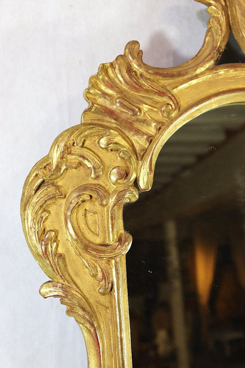 Miroir en bois sculpté et doré, style Louis XV, fin XIXe-photo-2