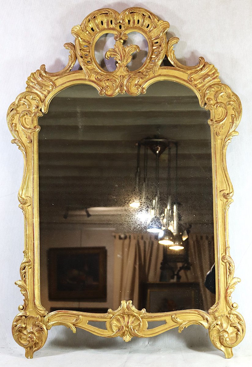 Miroir en bois sculpté et doré, style Louis XV, fin XIXe-photo-3