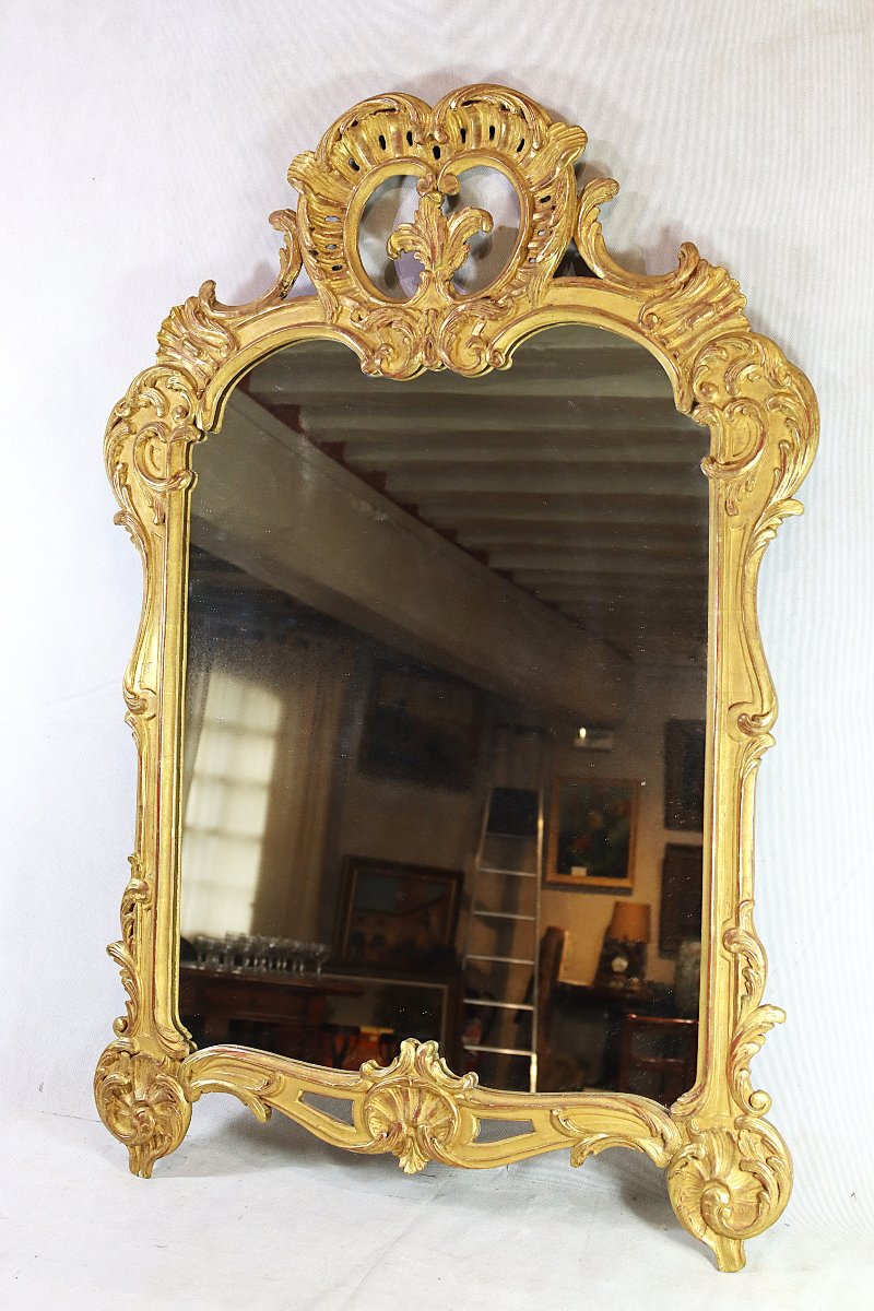 Miroir en bois sculpté et doré, style Louis XV, fin XIXe-photo-4