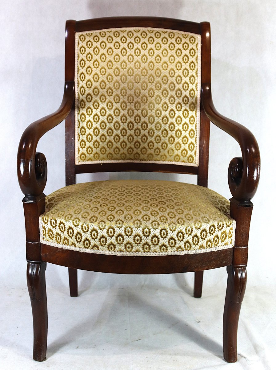 Mahogany Armchair With Scrolled Arms, Restoration Period, 19th Century-photo-2