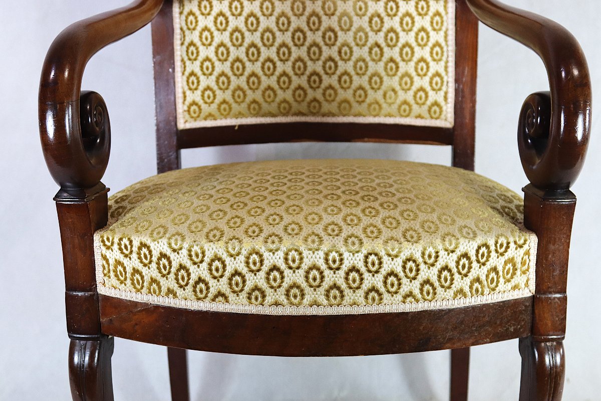 Mahogany Armchair With Scrolled Arms, Restoration Period, 19th Century-photo-4