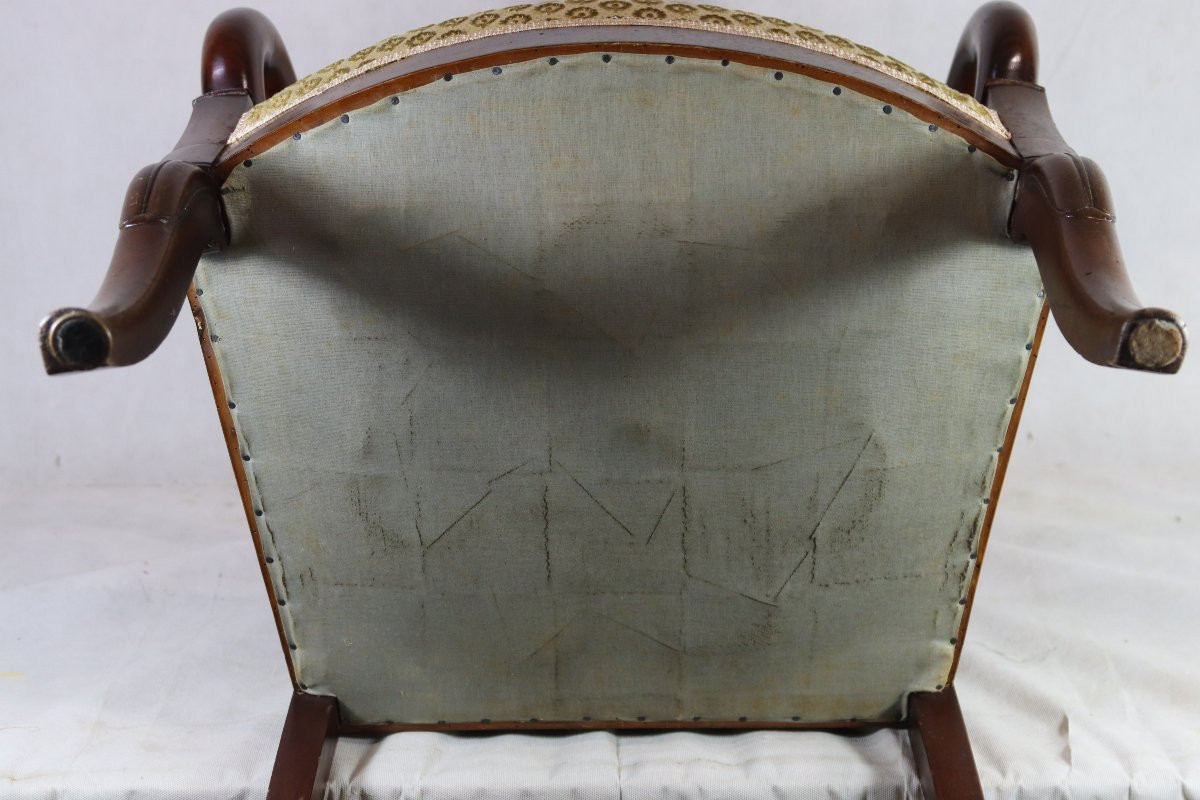 Mahogany Armchair With Scrolled Arms, Restoration Period, 19th Century-photo-3