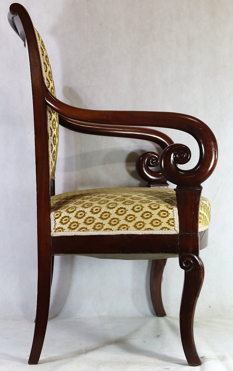 Mahogany Armchair With Scrolled Arms, Restoration Period, 19th Century-photo-4