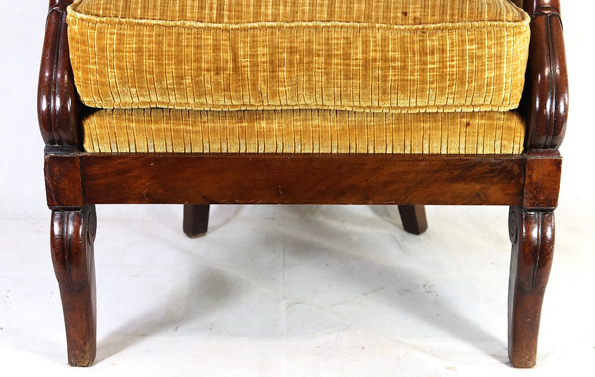 Mahogany Gondola-shaped Bergère Chair, Restoration Period, 19th Century-photo-4