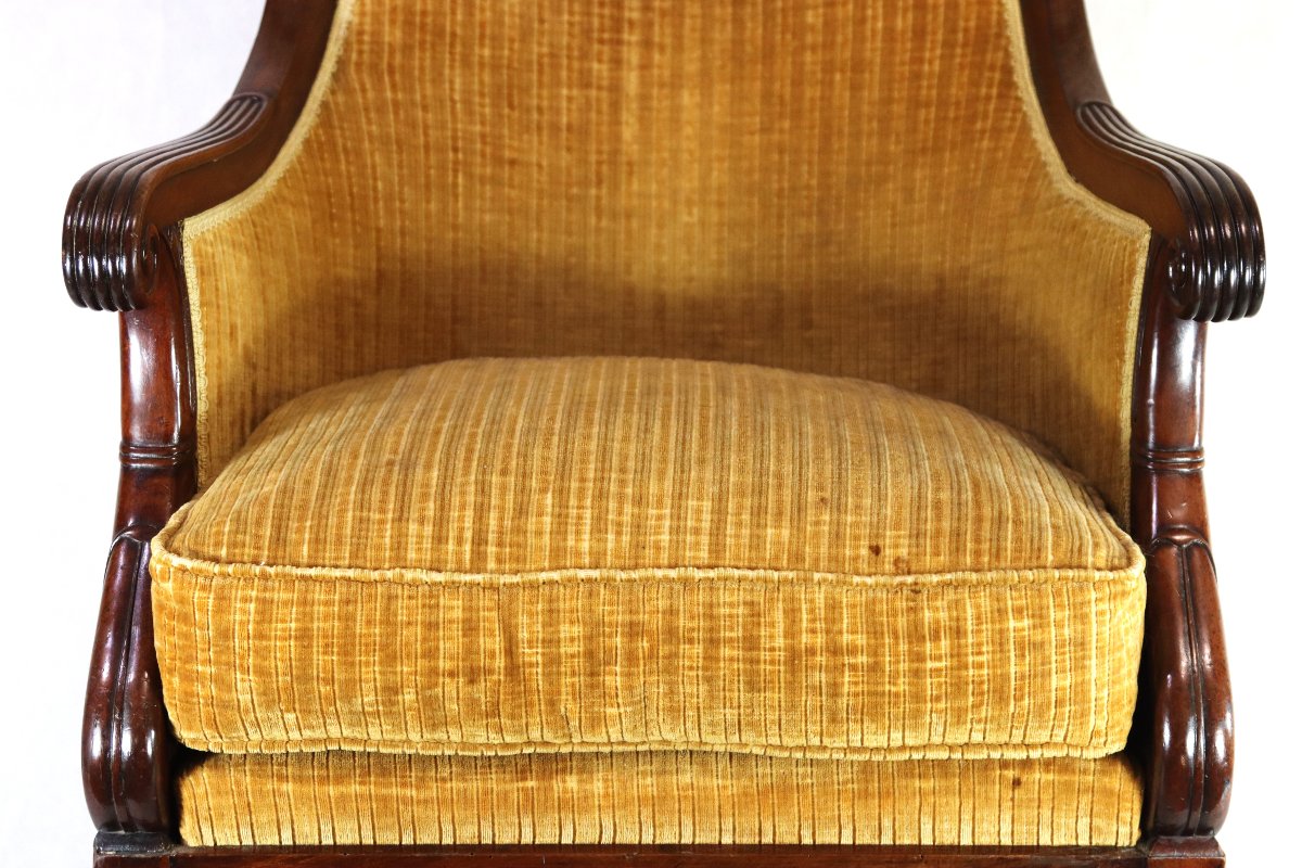 Mahogany Gondola-shaped Bergère Chair, Restoration Period, 19th Century-photo-1