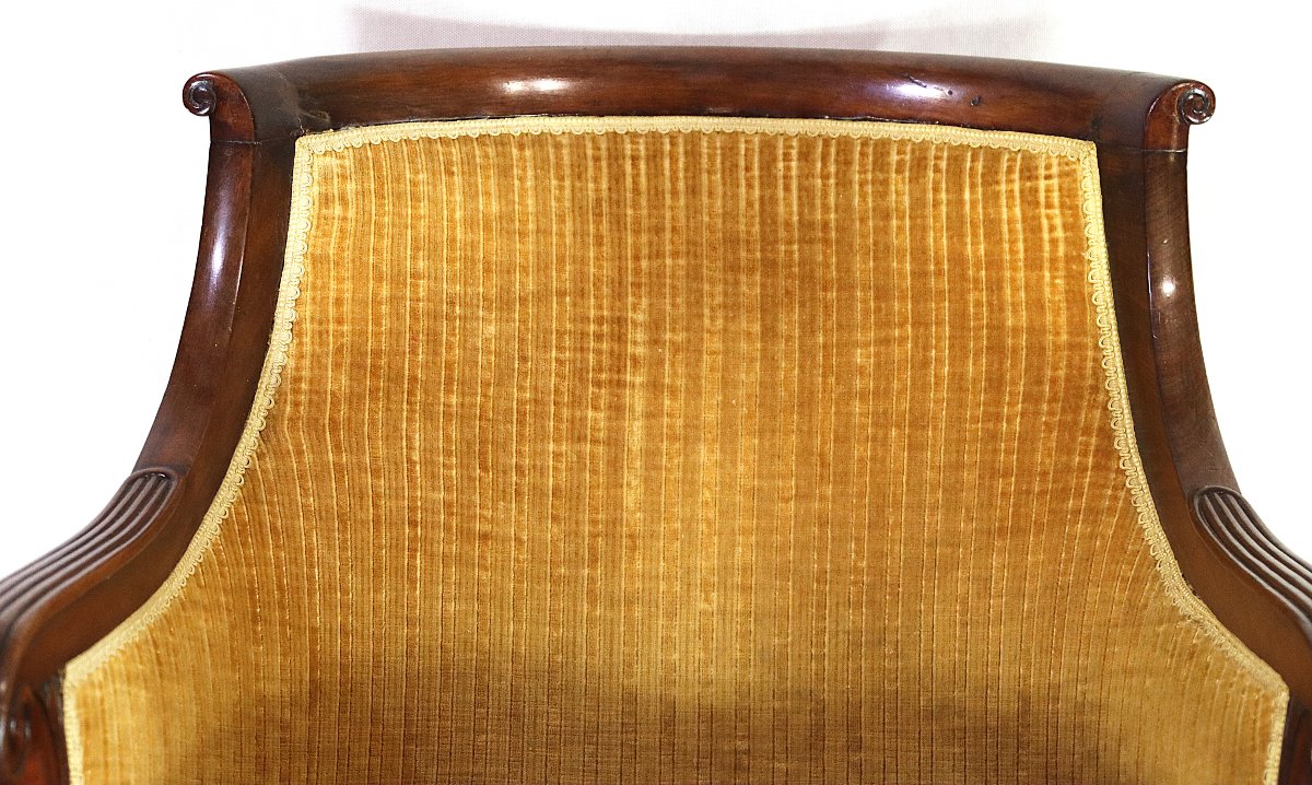 Mahogany Gondola-shaped Bergère Chair, Restoration Period, 19th Century-photo-2