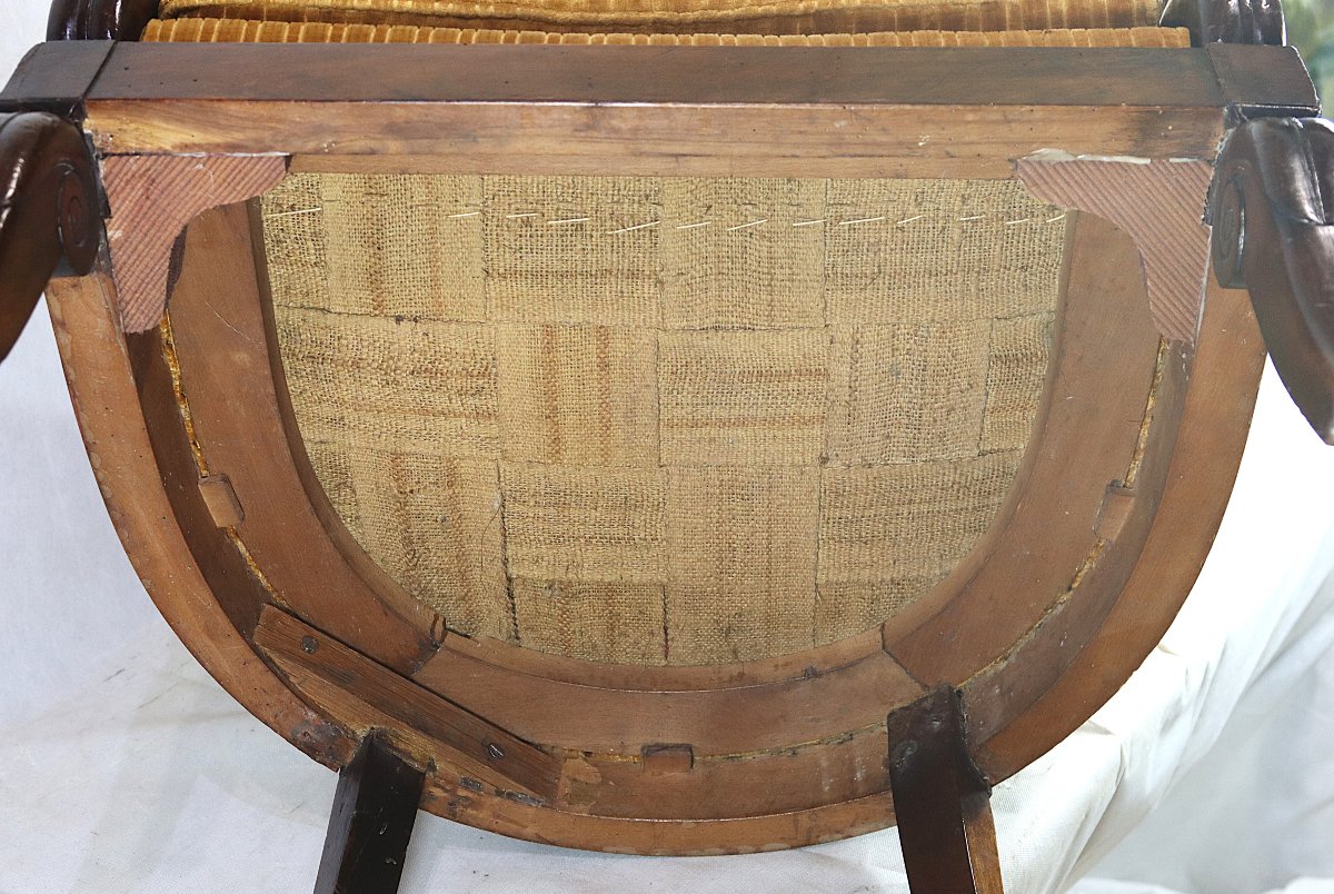 Mahogany Gondola-shaped Bergère Chair, Restoration Period, 19th Century-photo-3