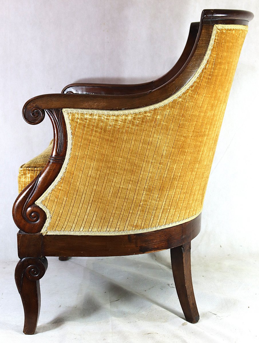 Mahogany Gondola-shaped Bergère Chair, Restoration Period, 19th Century-photo-4