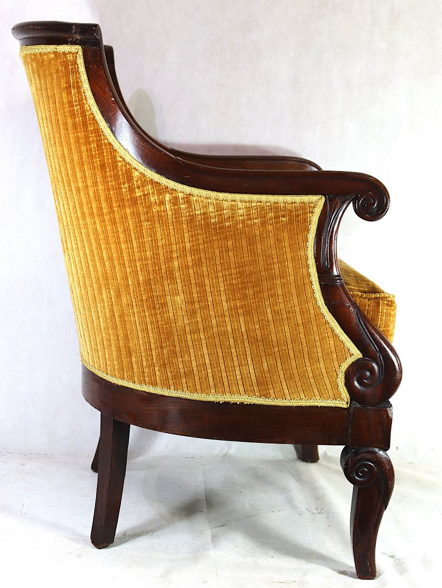 Mahogany Gondola-shaped Bergère Chair, Restoration Period, 19th Century-photo-6