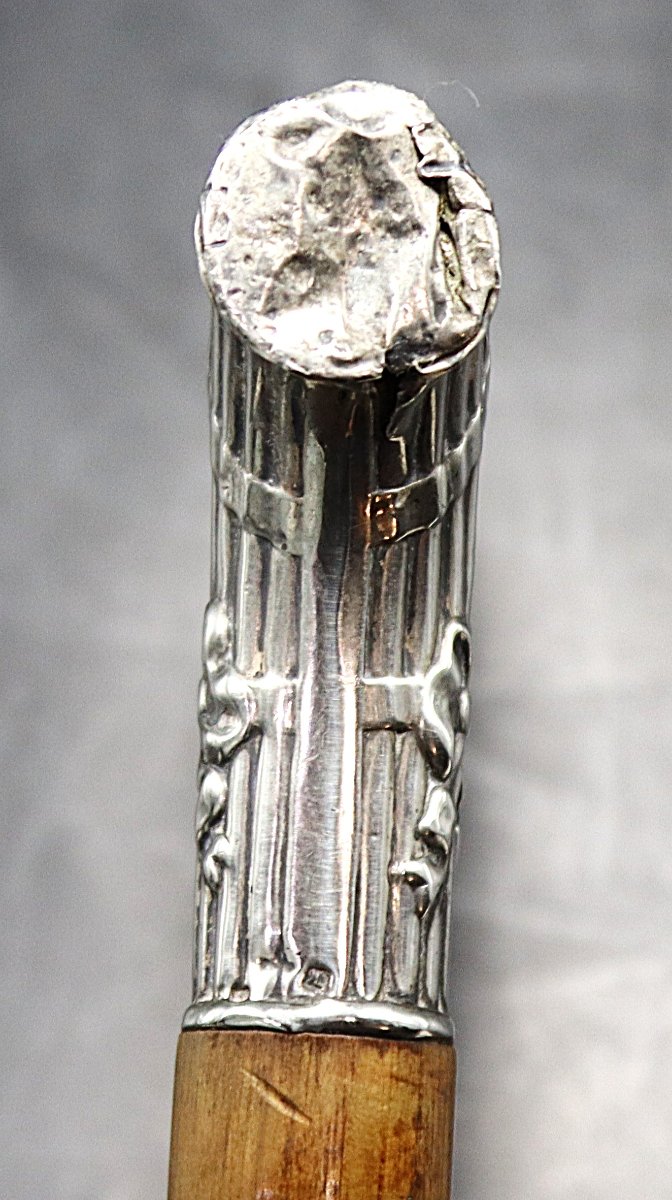 Canne en bois d'amourette et pommeau Argent, début XXe-photo-2