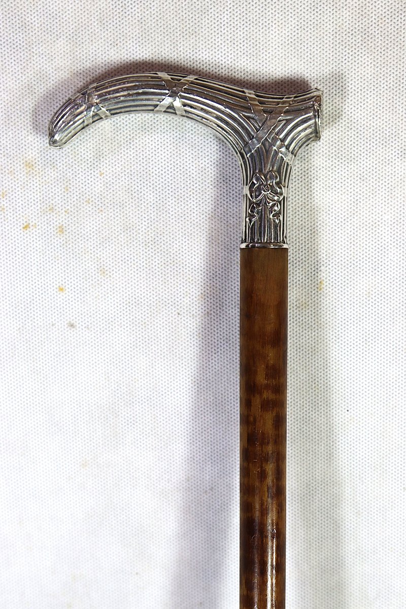 Canne en bois d'amourette et pommeau Argent, début XXe-photo-2