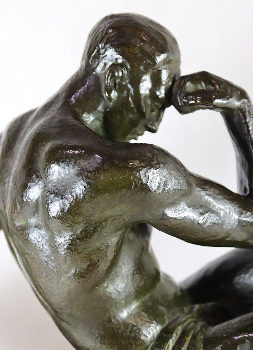 Pierre Le Faguays (1892-1962), Grande Sculpture en bronze " Le penseur ", vers 1930-photo-2