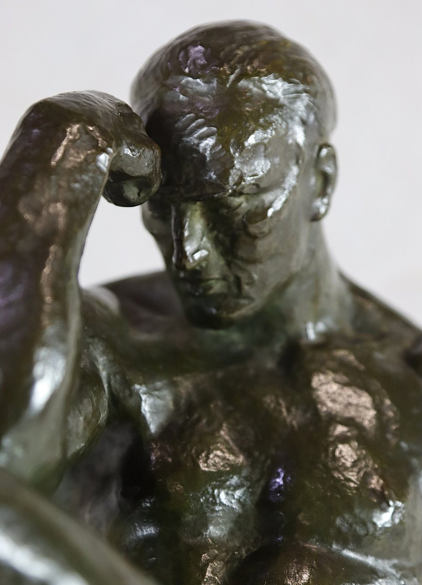 Pierre Le Faguays (1892-1962), Grande Sculpture en bronze " Le penseur ", vers 1930-photo-3