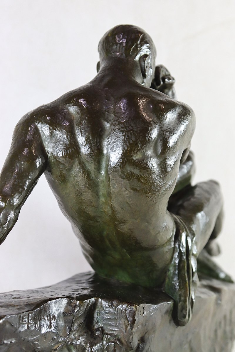 Pierre Le Faguays (1892-1962), Grande Sculpture en bronze " Le penseur ", vers 1930-photo-4