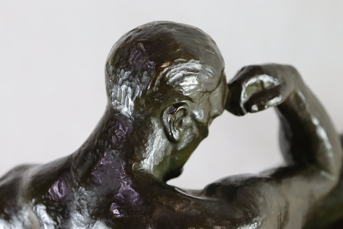 Pierre Le Faguays (1892-1962), Grande Sculpture en bronze " Le penseur ", vers 1930-photo-7