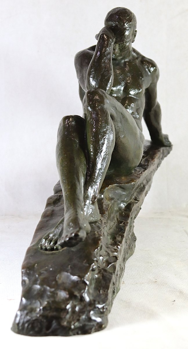 Pierre Le Faguays (1892-1962), Grande Sculpture en bronze " Le penseur ", vers 1930-photo-8