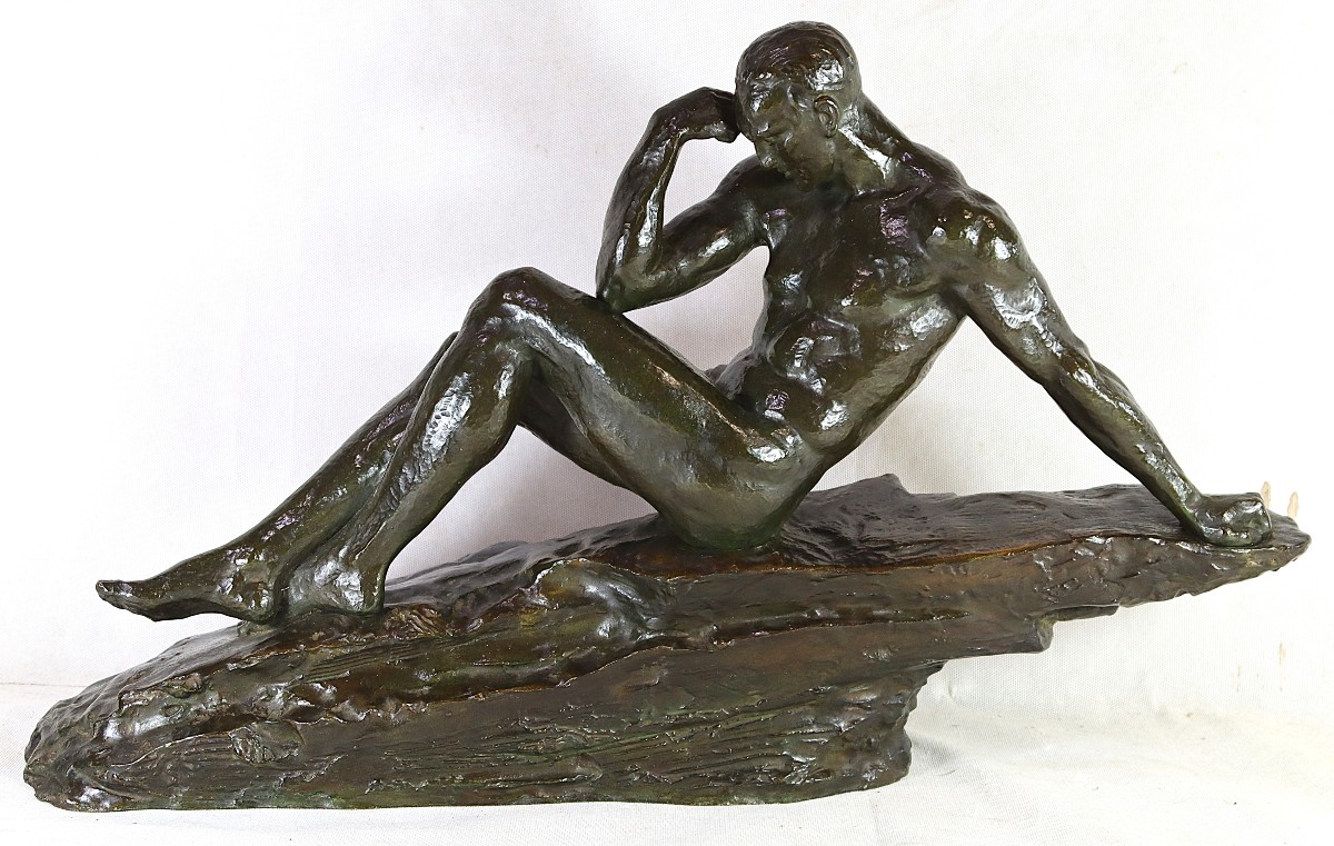 Pierre Le Faguays (1892-1962), Grande Sculpture en bronze " Le penseur ", vers 1930