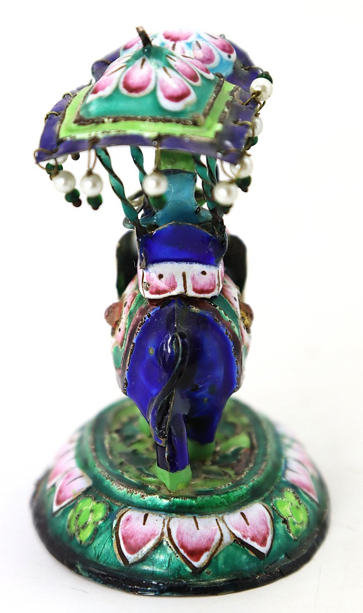Petit éléphant Inde en Argent émaillé, XXe-photo-2