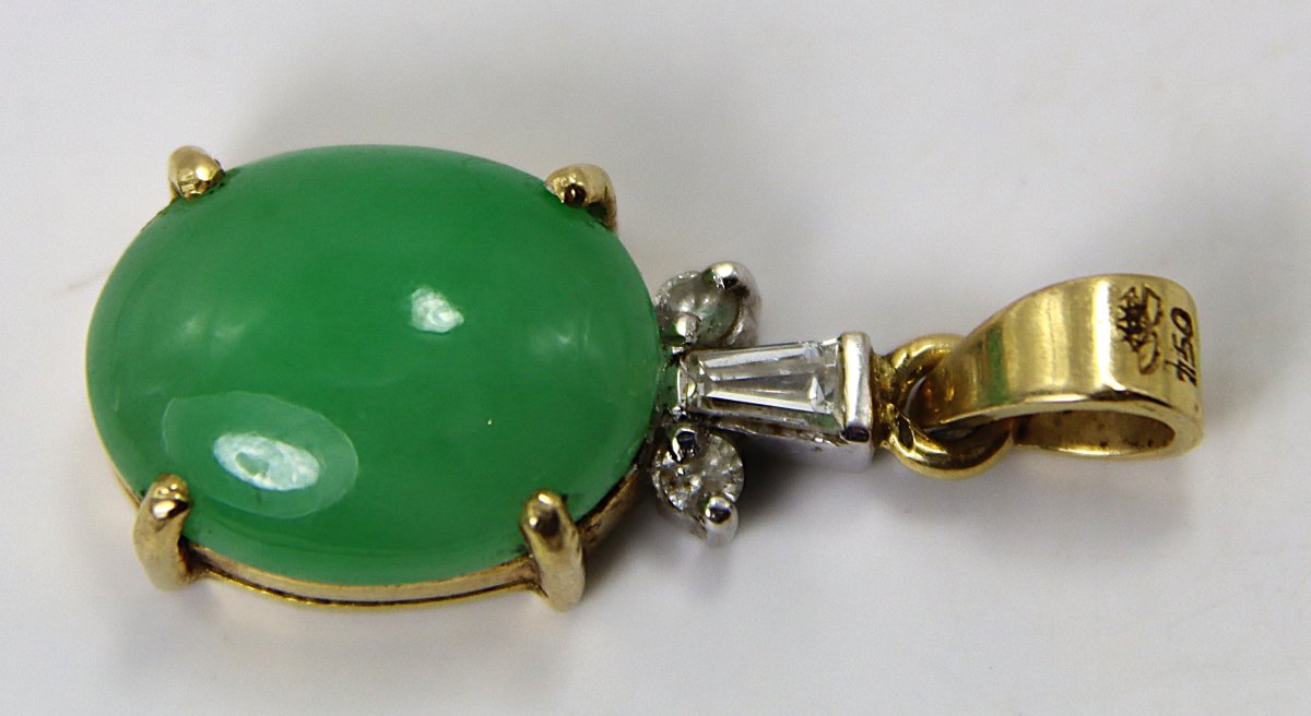 Pendentif en or bicolore (18k ), jade et diamants, XXe-photo-3