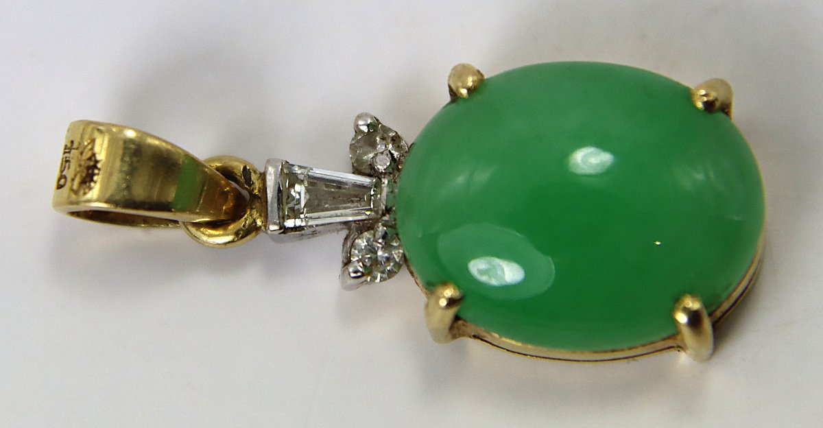Pendentif en or bicolore (18k ), jade et diamants, XXe-photo-2