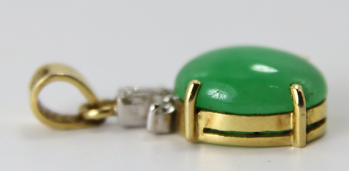 Pendentif en or bicolore (18k ), jade et diamants, XXe-photo-3