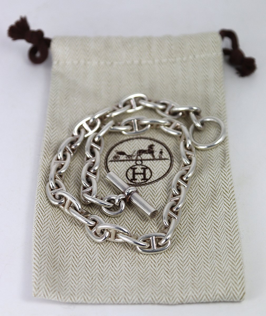 HERMES paris, Collier en argent chaines d'ancre, signé, XXe-photo-2