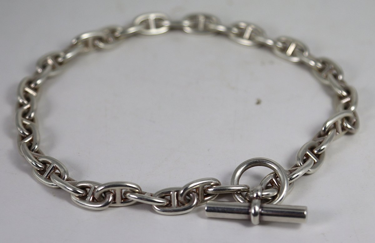 HERMES paris, Collier en argent chaines d'ancre, signé, XXe-photo-3