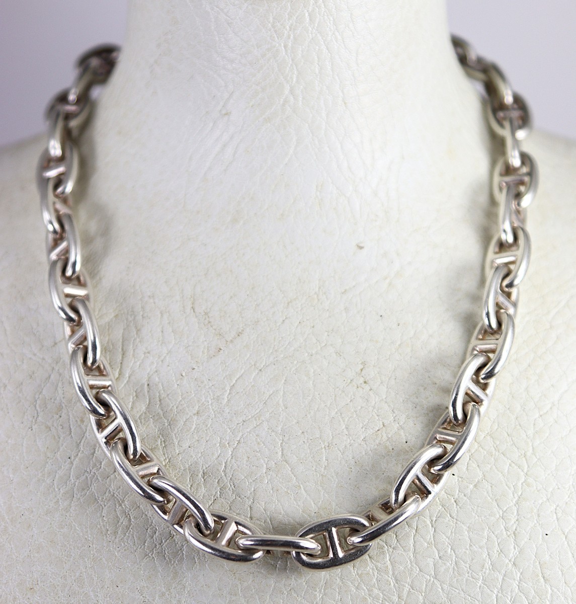 HERMES paris, Collier en argent chaines d'ancre, signé, XXe