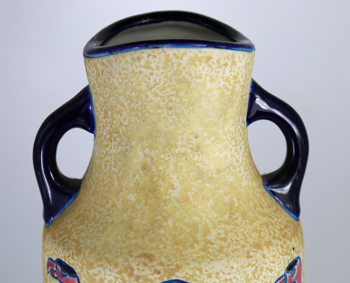 Art Deco, Amphora Vase "flamingo Decoration", Signed, 1930-photo-2