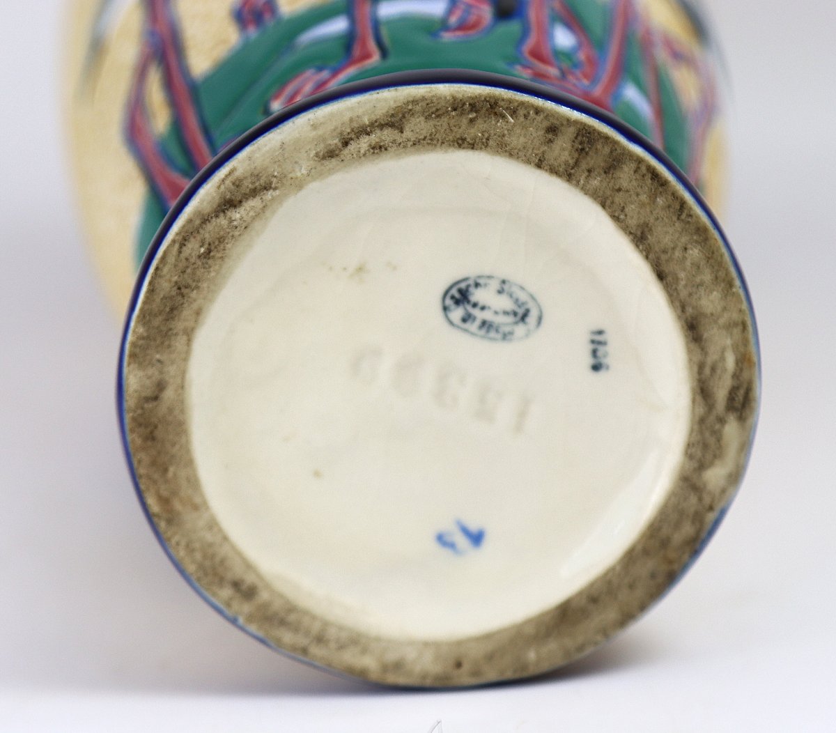 Art Deco, Amphora Vase "flamingo Decoration", Signed, 1930-photo-3