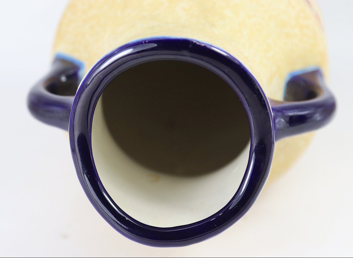 Art Deco, Amphora Vase "flamingo Decoration", Signed, 1930-photo-4