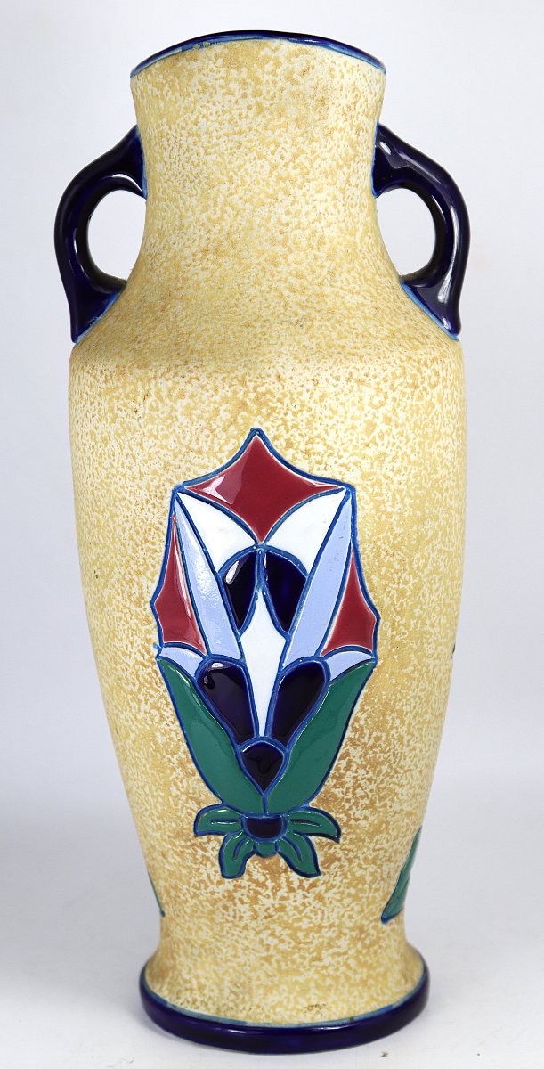 Art Deco, Amphora Vase "flamingo Decoration", Signed, 1930-photo-6