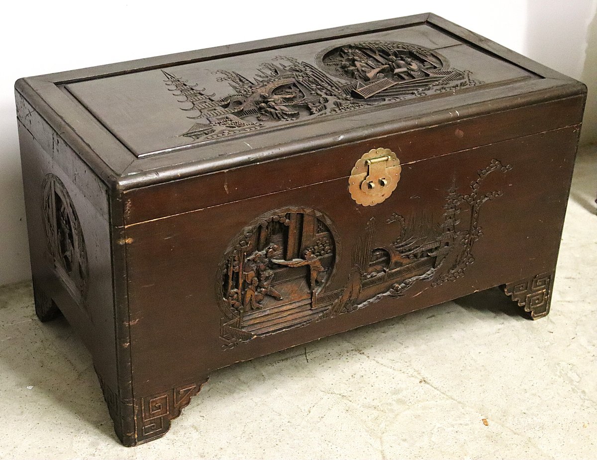 Camphor Wood Chest, Asia, 20th Century-photo-4